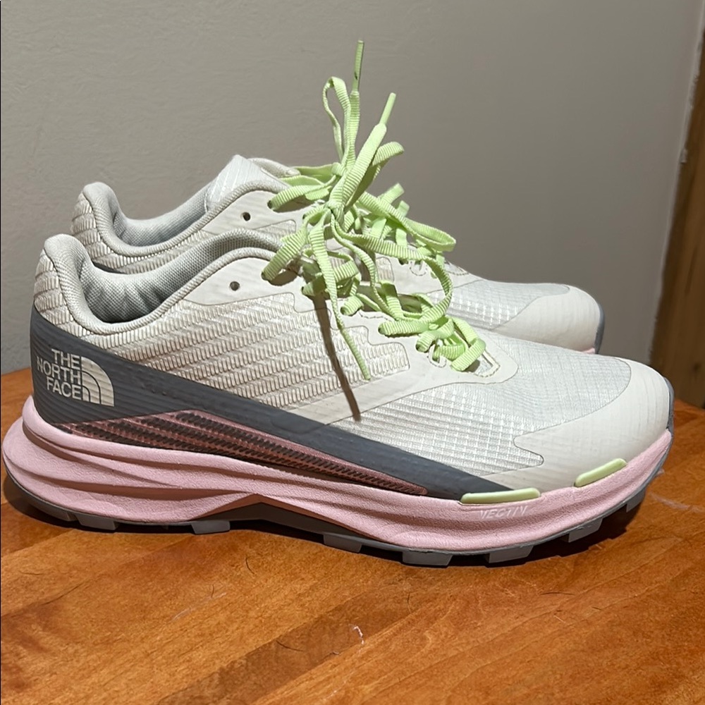 The North Face White and Pink Athletic Shoes with Mesh Upper
